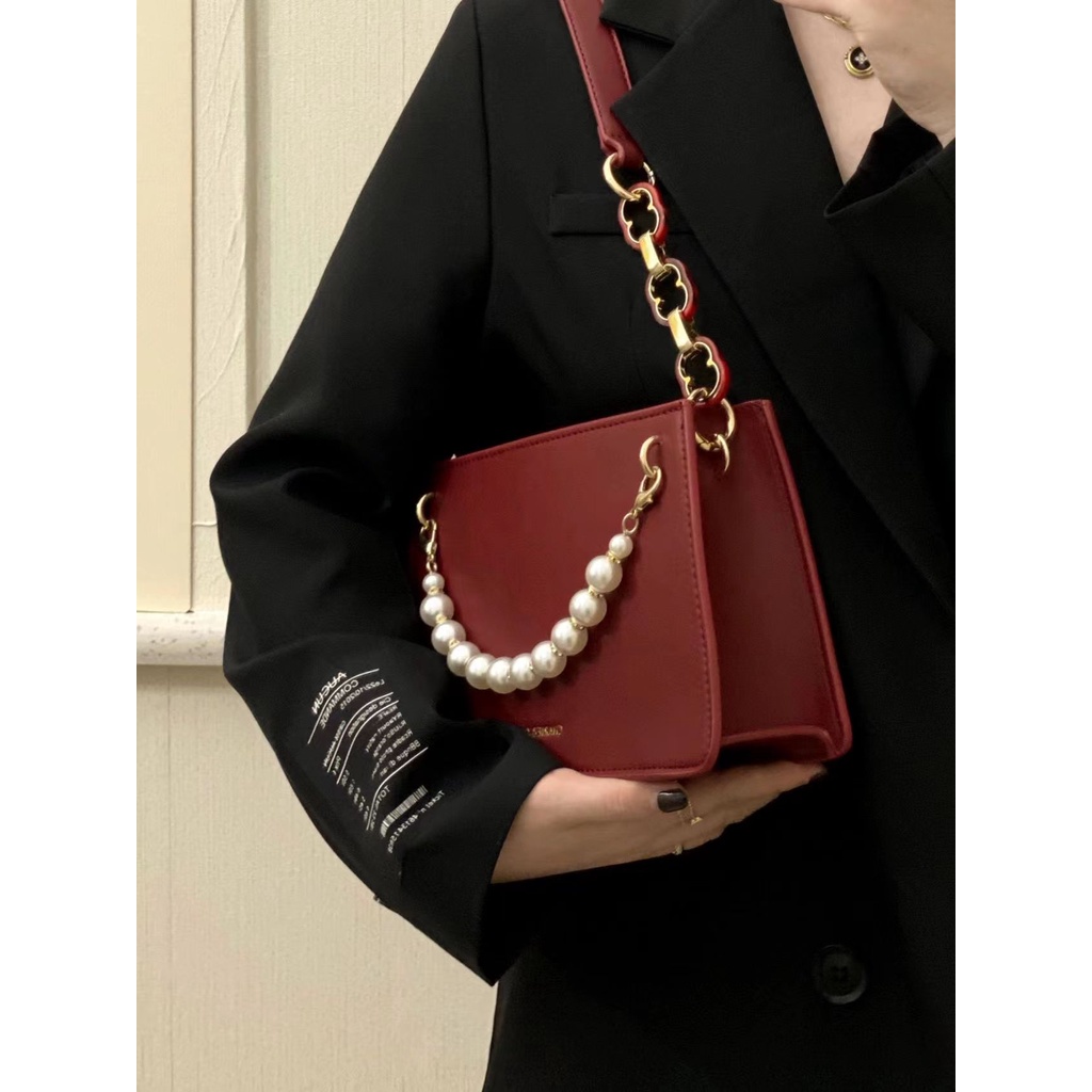Ielgy Niche Túi Xách Đeo Dưới Cánh Tay Một Dây Chuỗi Ngọc Trai Đơn Giản Thời Trang Dễ Phối Đồ Cho Cô Dâu