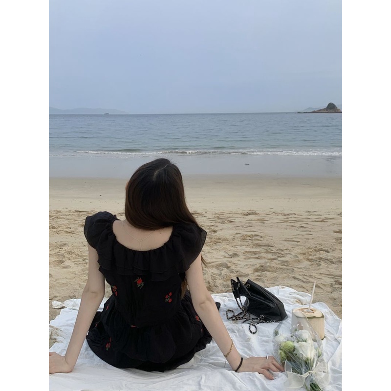 Đầm Ngắn Mùa Hè Thêu Họa Tiết Viền Bèo Thời Trang Cho Nữ