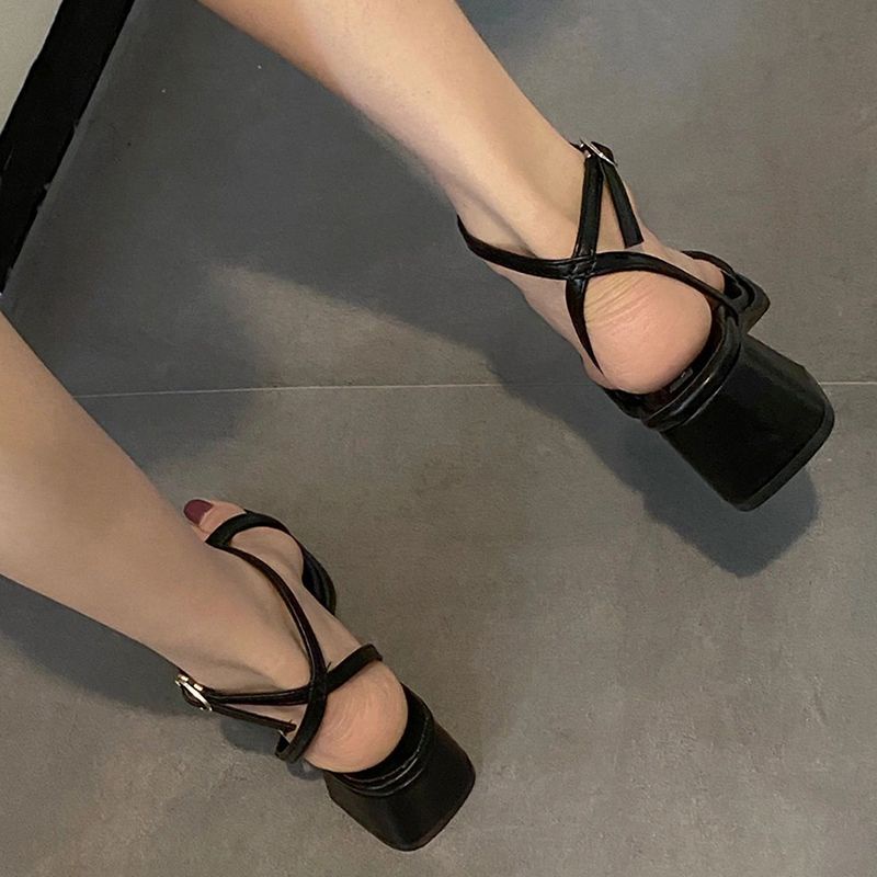 Giày Sandal Cao Gót Mũi Vuông Đế Mềm Màu Hồng Phong Cách Mới Cho Nữ