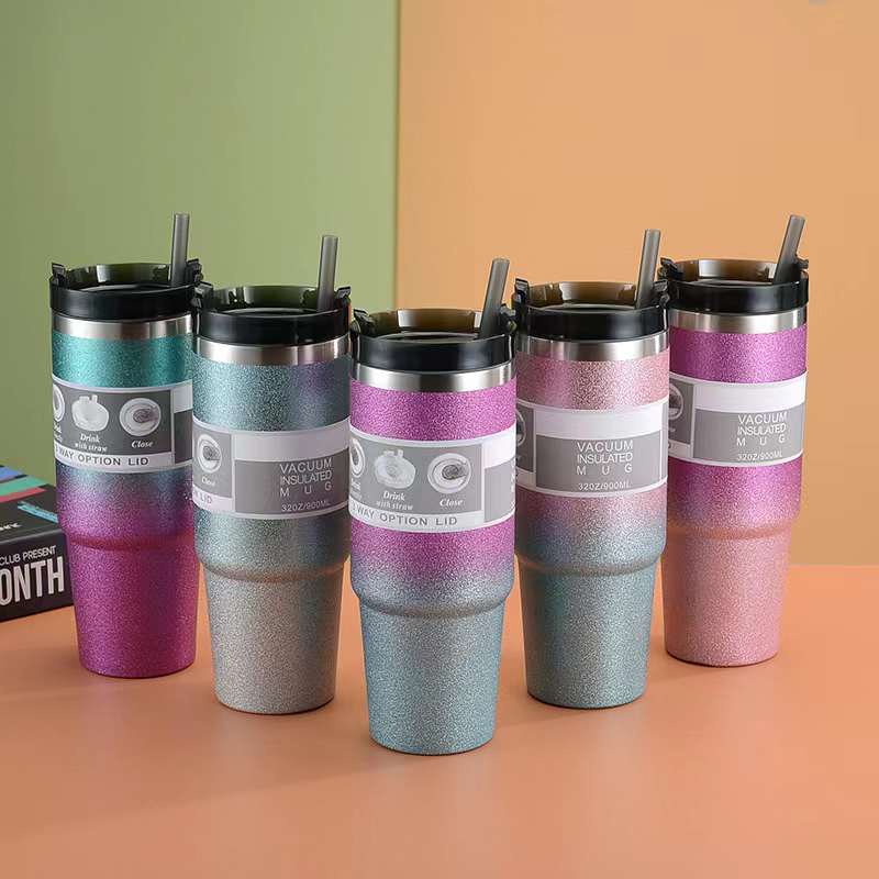 Cốc giữ nhiệt bling 900ml màu sắc trẻ trung, Ly giữ nhiệt inox 304, Bình giữ nhiệt có ống hút