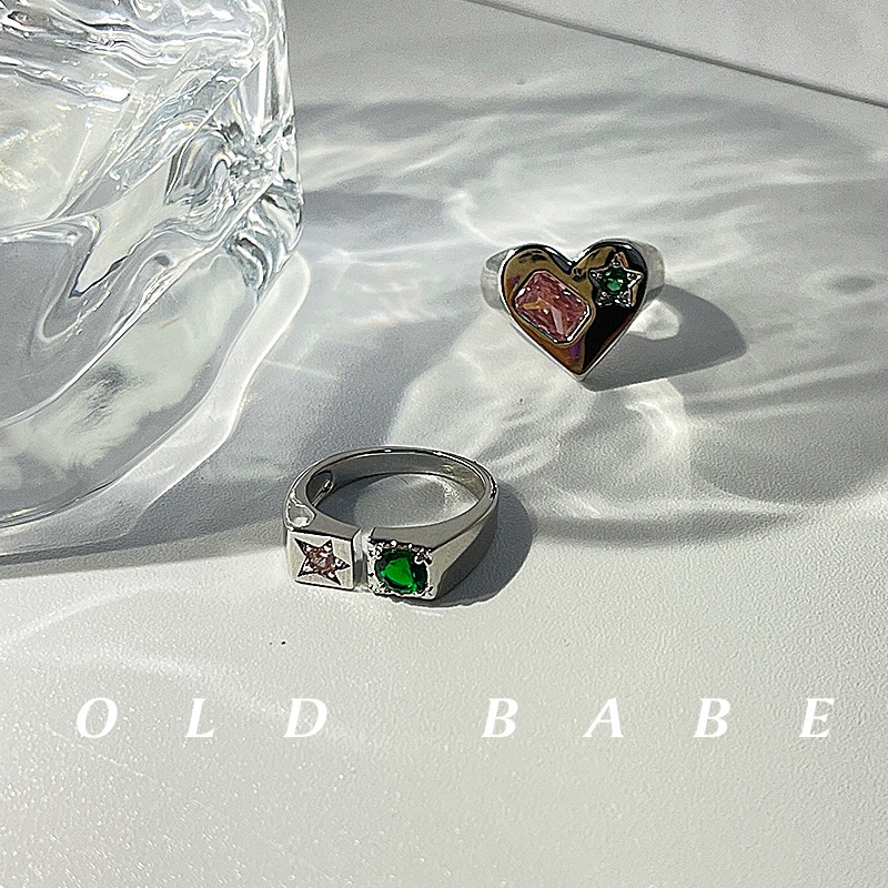 Nhẫn Hở Đính Đá Zircon Hình Trái Tim Nhiều Màu Sắc Phong Cách Vintage Dành Cho Nữ