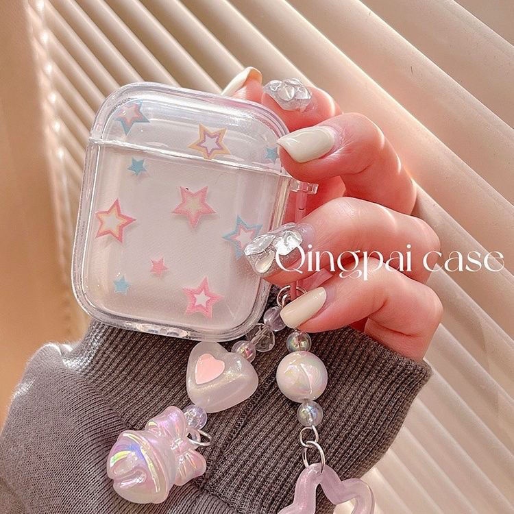 Vỏ Bảo Vệ Hộp Sạc Tai Nghe airpods3 airpodspro2 Trong Suốt Hình Ngôi Sao Màu Hồng Dễ Thương