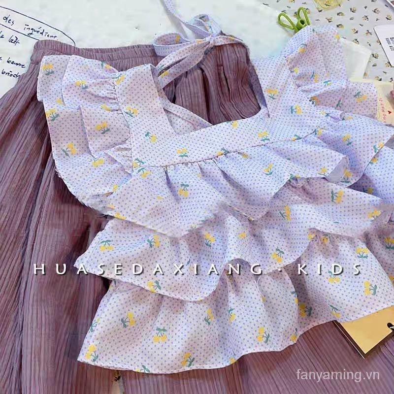 Set Áo Thun Ngắn Tay + Quần Ống Rộng Phong Cách Phương Tây Thời Trang Mùa Hè 2023 78O6 Cho Bé Gái