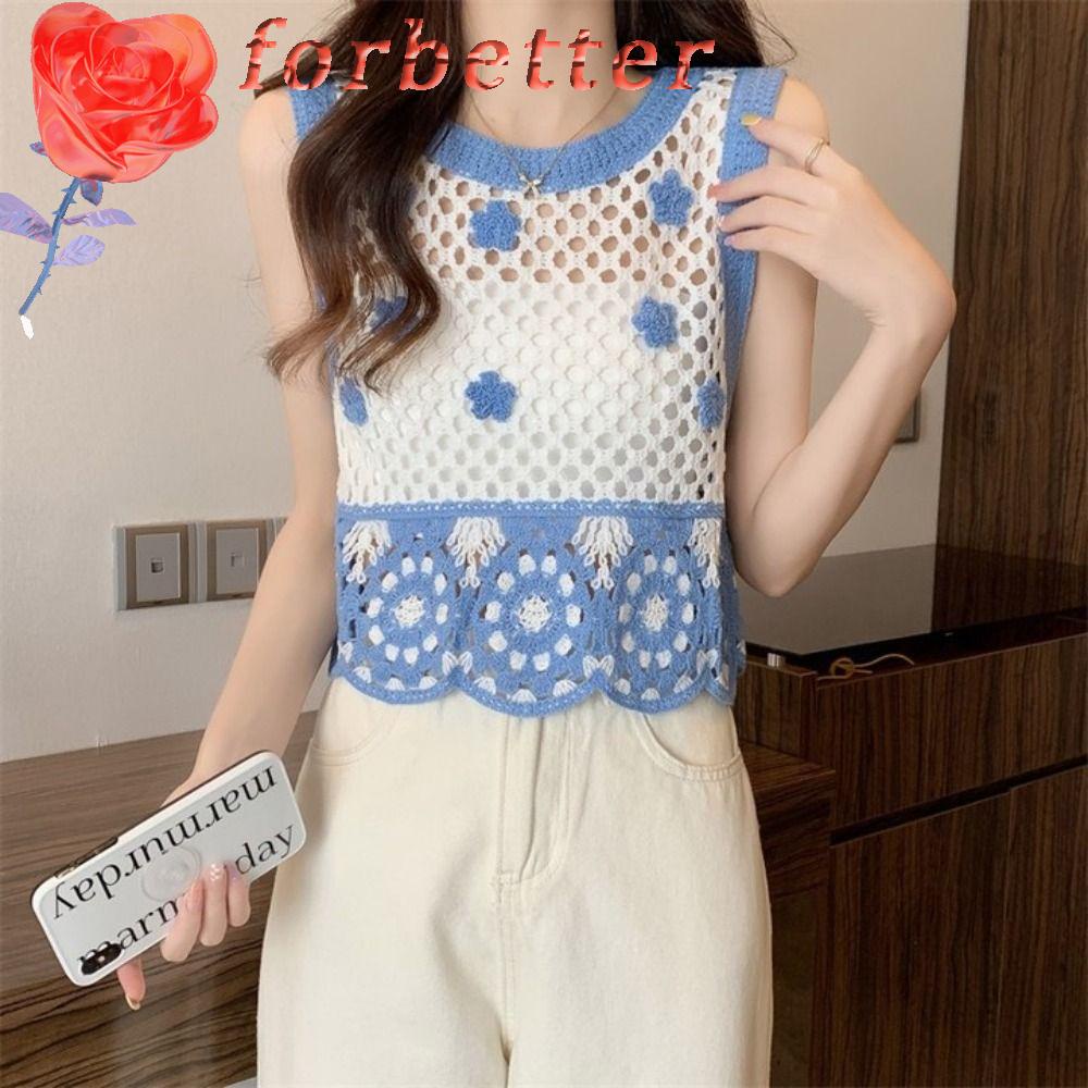 Áo Croptop Cotton Dệt Kim Không Tay In Hoa Dễ Thương Phong Cách Hàn Quốc Thời Trang Mùa Hè