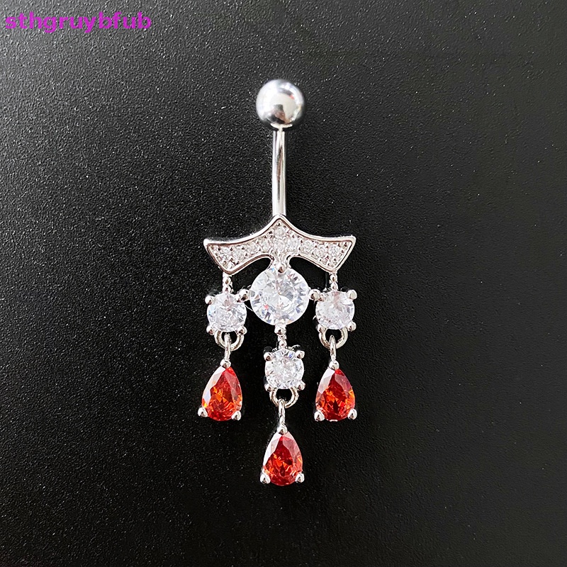 Khuyên Rốn Bằng Thép Không Gỉ Hình Trái Tim Đỏ Thời Trang