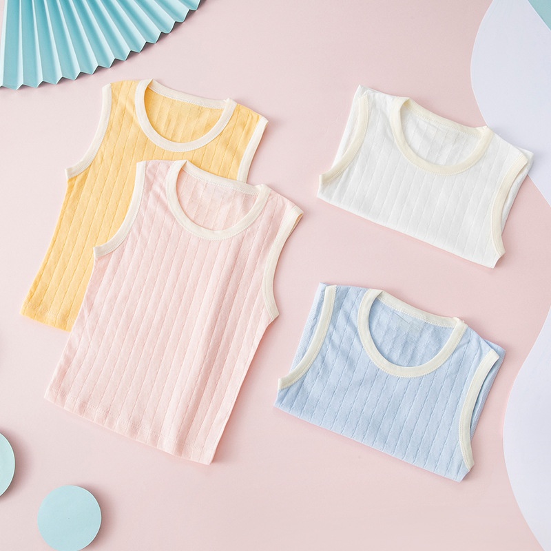 Áo Ba Lỗ Cotton Mềm Mại Màu Trơn Phối Lưới Thoáng Khí Thời Trang Mùa Hè Cho Bé 0-10 Tuổi