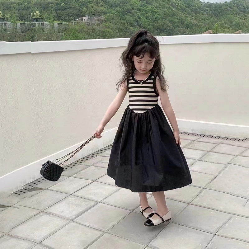 Đầm Dệt Kim Sát Nách Kẻ Sọc Thời Trang Mùa Hè Cho Bé Gái 1-7 Tuổi