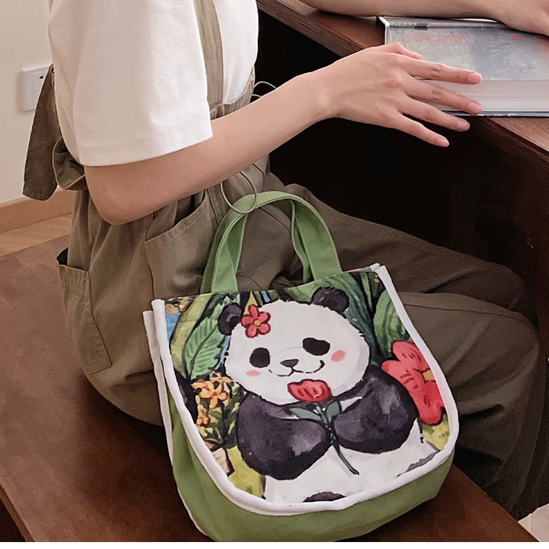 Túi Xách Canvas Họa Tiết Gấu Trúc Hoạt Hình Hàng Mới Dành Cho Học Sinh