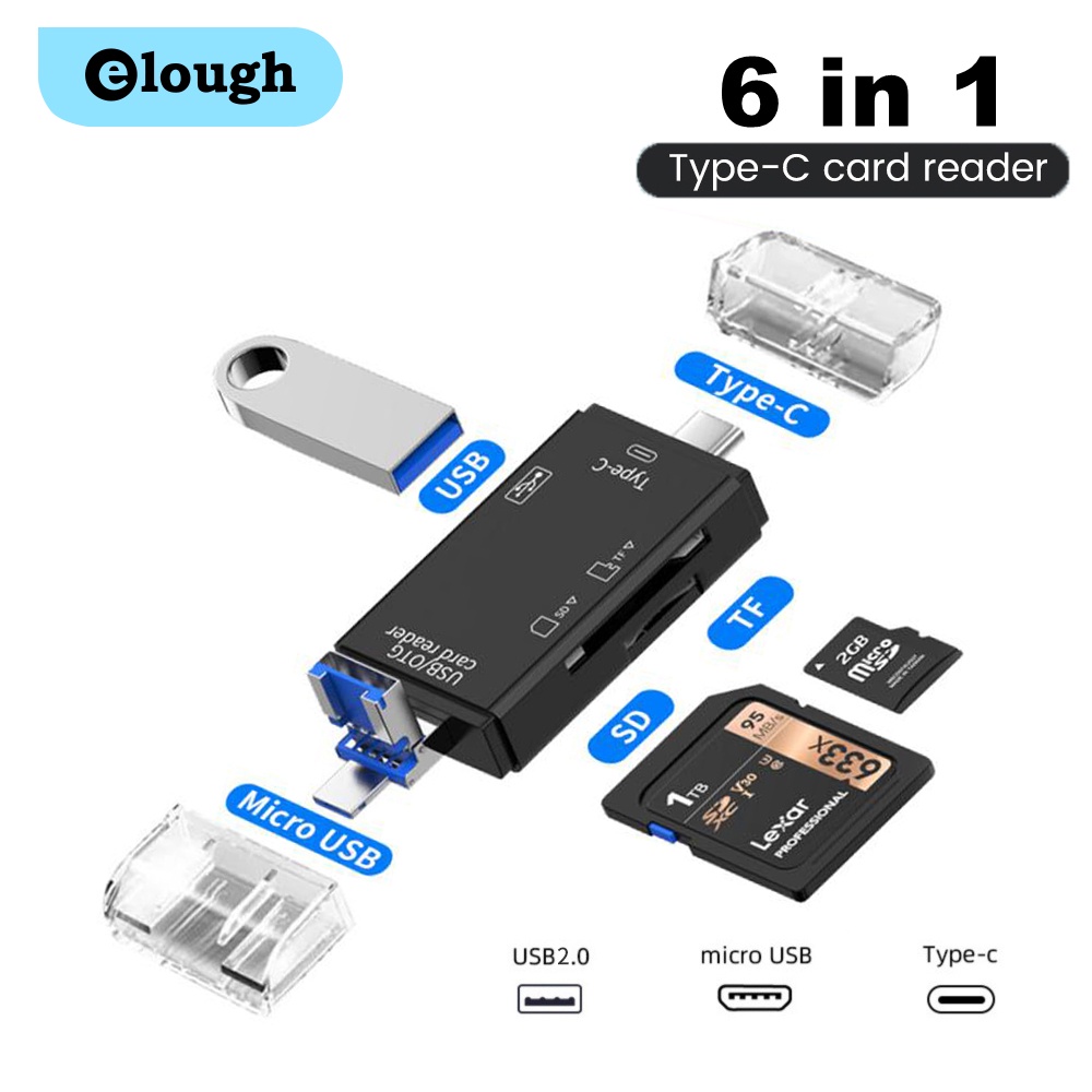 Đầu Đọc Thẻ Nhớ OTG Type C 6 Trong 1 Đa Năng Cổng Micro USB / Pen Drive / TF / SD USB2.0