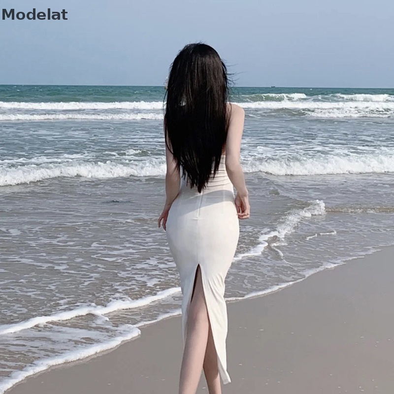 Mfc Đầm Maxi Hai Dây Dáng Dài Ôm Sát Hở Lưng Xếp Ly Gợi Cảm