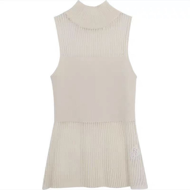 COZOK Áo Dệt Kim Sát Nách Cổ Cao Phong Cách vintage