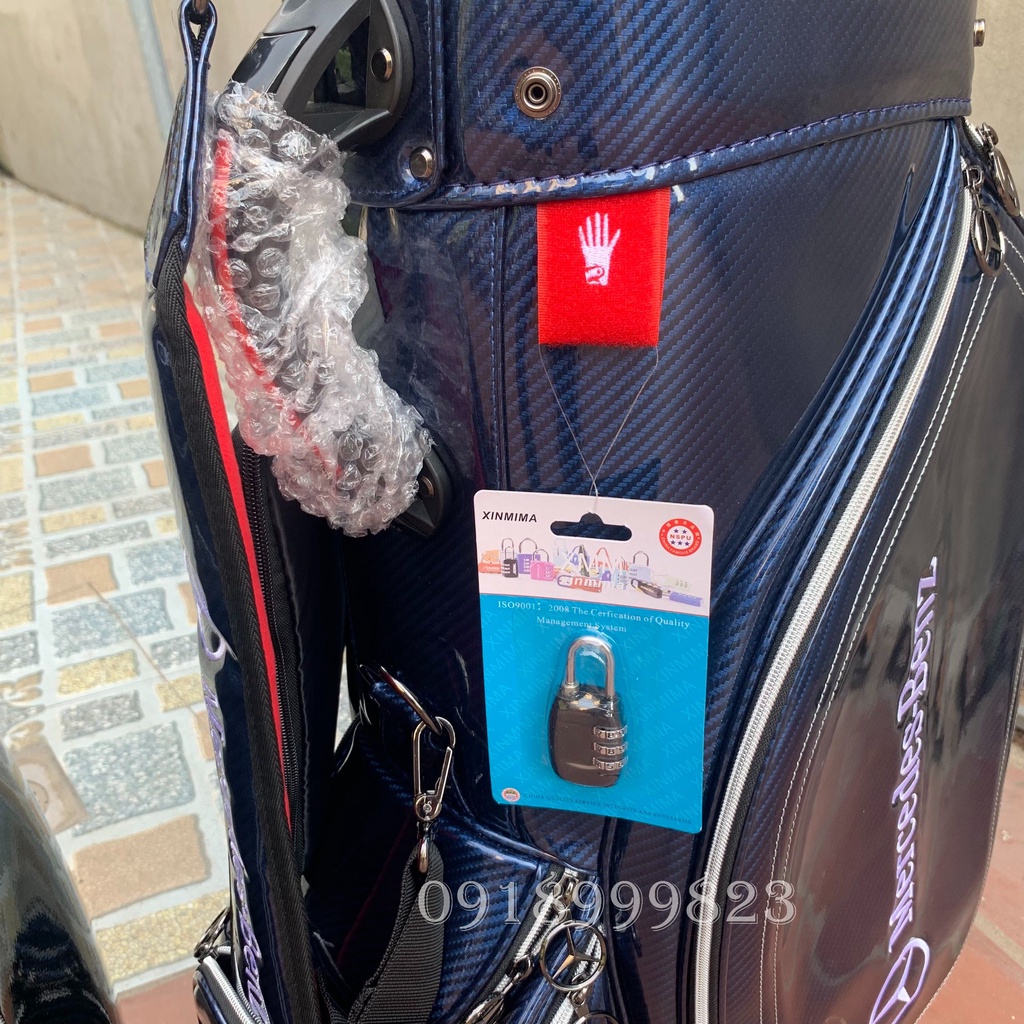 Túi đựng gậy chơi golf Mercedes chất liệu da bóng chống nước chống xước có bánh xe, cover cứng đi máy bay