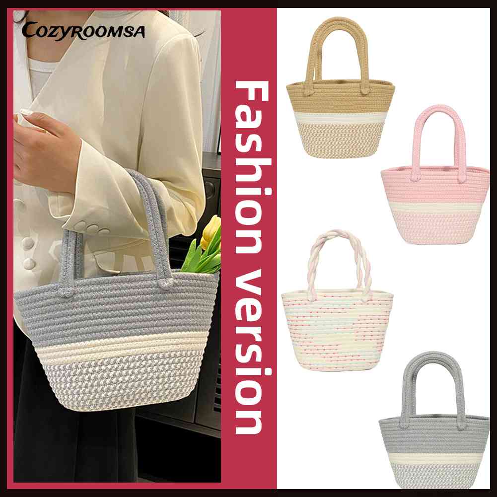 Túi Tote Đan Tay Thủ Công Màu Sắc Tương Phản Nhỏ Gọn Dành Cho Đi Du Lịch