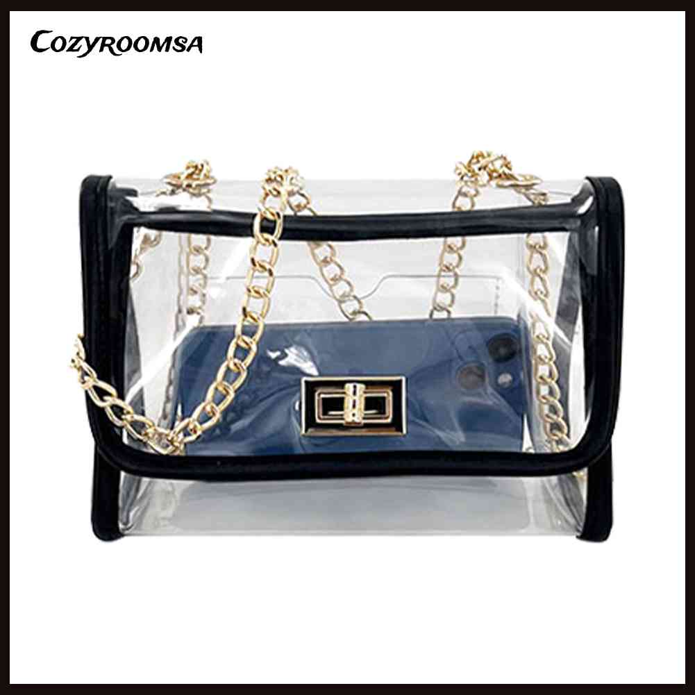 Túi Xách Nhựa PVC Trong Suốt Phối Dây Xích Thời Trang Cho Nữ