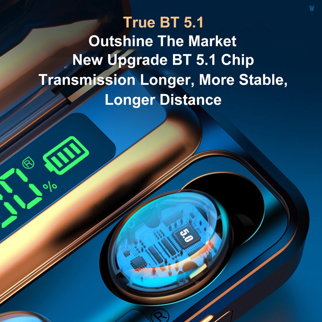 Tai Nghe Nhét Tai 5.1 BT Có Đèn Led Cảm Ứng Tích Hợp Pin Sạc 1500mAh Kèm Hộp Đựng Mini