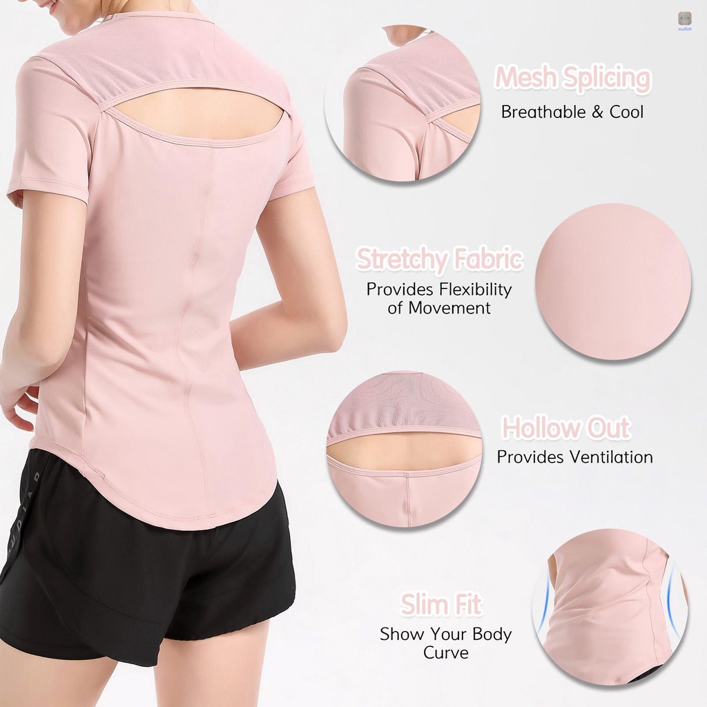 Áo Thun Thể Thao Tay Ngắn Phối Lưới Hở Lưng Ôm Sát Quyến Rũ Thời Trang Cho Nữ