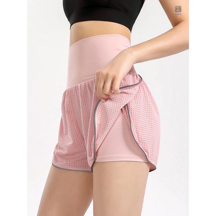 Quần Short Thể Thao Lưng Cao 2 Trong 1 Thoáng Khí Thời Trang Cho Nữ