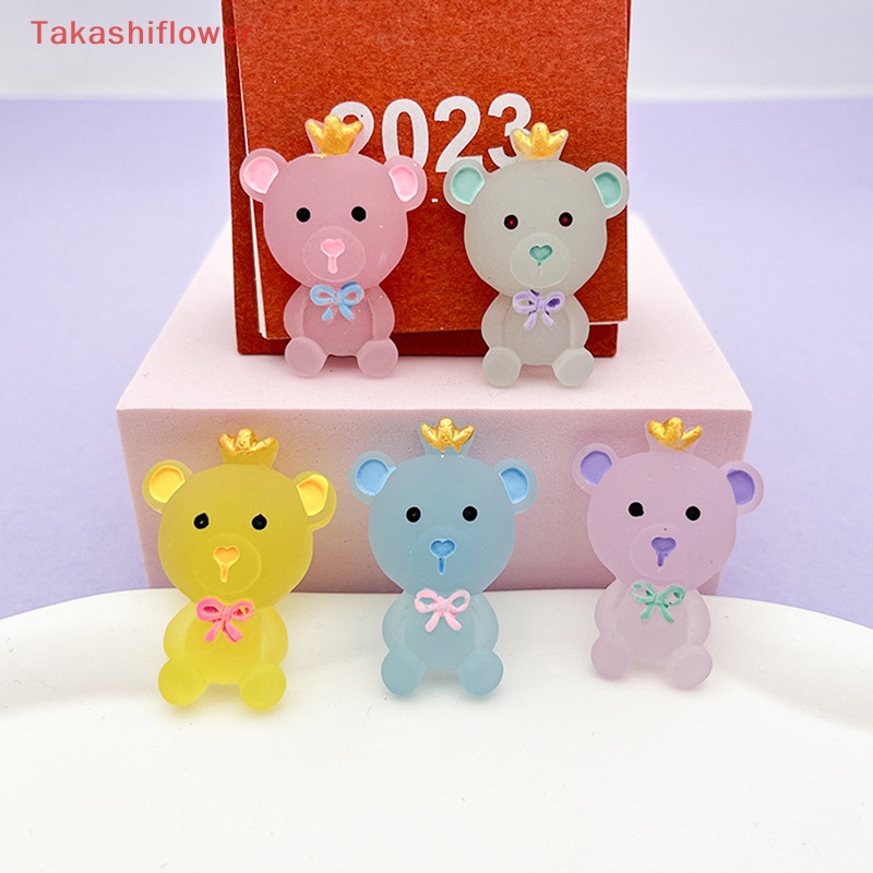 Set 2 Mô Hình Gấu Mini Đội Vương Miện Dạ Quang Trang Trí Nhà Búp Bê DIY