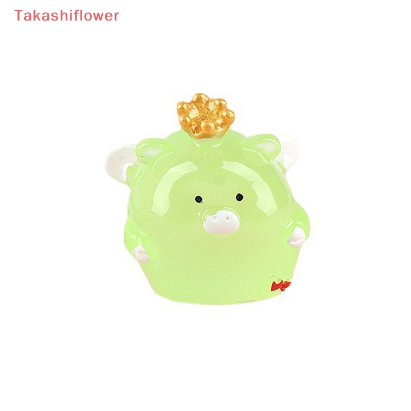 Mô Hình Chú Heo Đội Vương Miện Mini Bằng Nhựa Resin Màu Dạ Quang Dễ Thương Trang Trí Bảng Điều Khiển Sân Vườn / Nhà Cửa