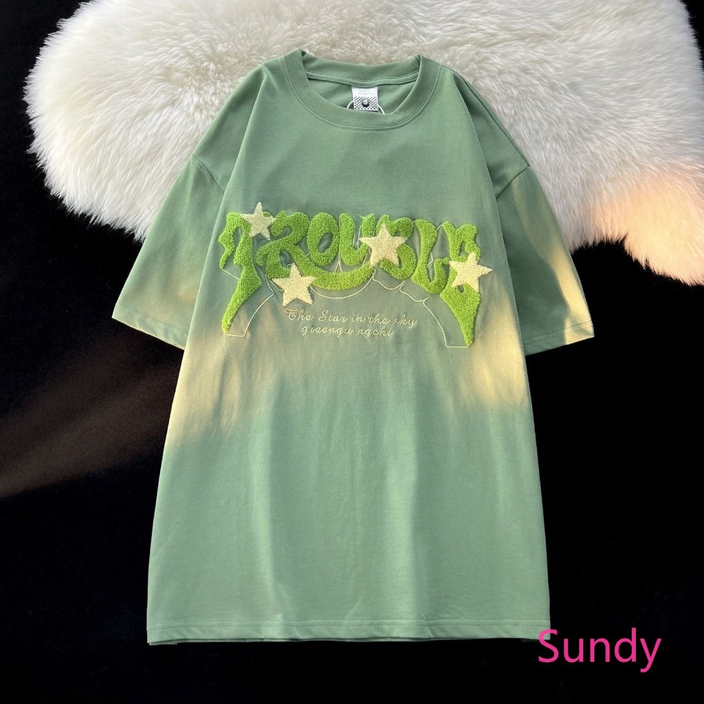 Áo Thun Tay Ngắn Dáng Rộng Chất Liệu Cotton In Hoạ Tiết Ngôi Sao Thời Trang Mùa Hè Cho Nữ Có Size Lớn