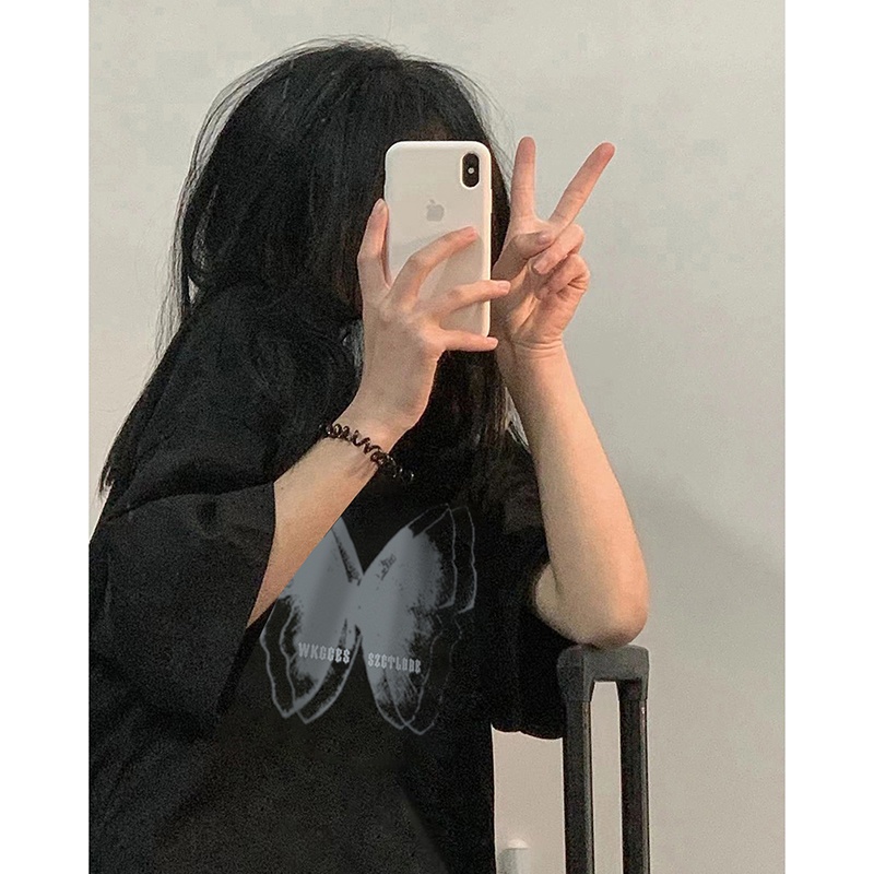 Áo Thun 100% Cotton Tay Ngắn Cổ Tròn In Họa Tiết Phong Cách Hàn Quốc Cho Nữ