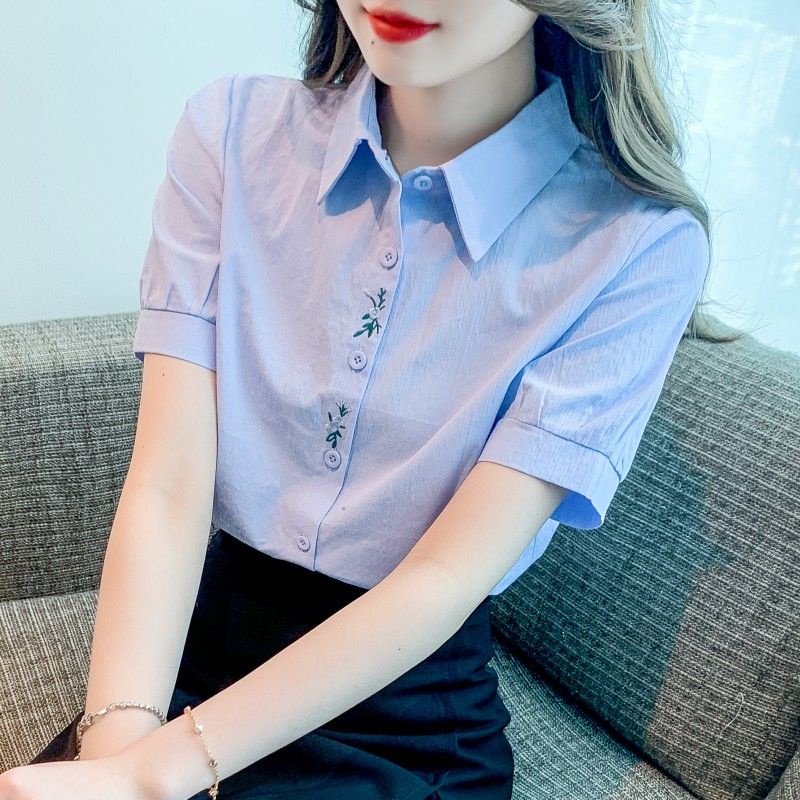 Áo Sơ Mi Cotton Mỏng Tay Ngắn Thêu Họa Tiết Thời Trang Mùa Hè 2023 GCQ5 Cho Nữ