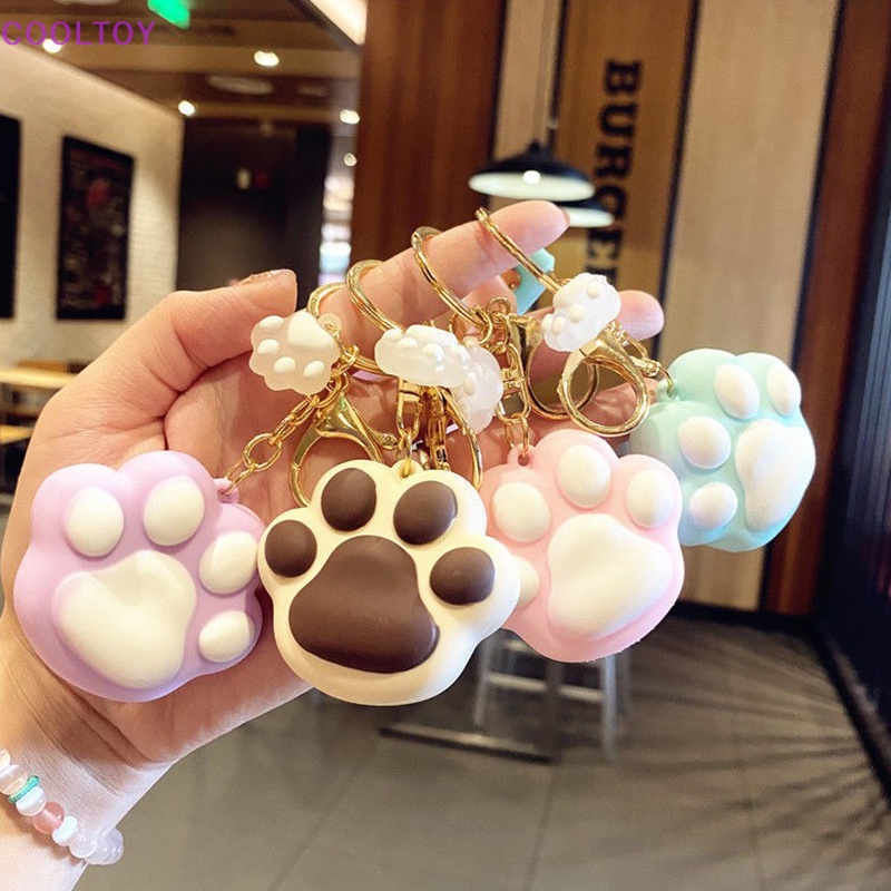 Móc Chìa Khóa Bằng Cao Su Pvc Mềm Hình Chân Mèo Hoạt Hình Chống Thất Lạc Cho Xe Hơi