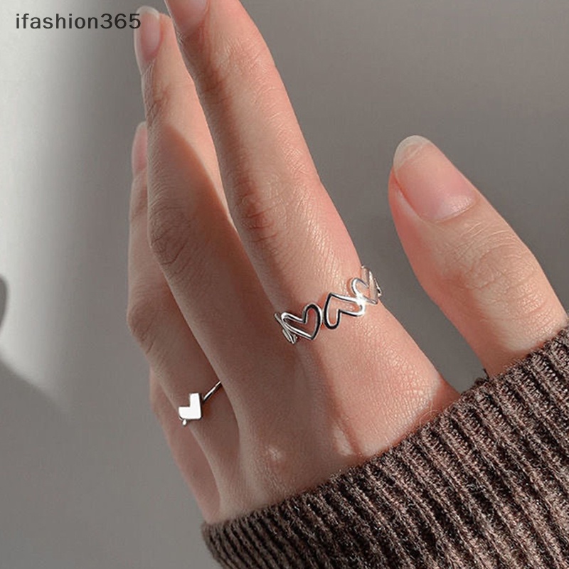 1 Bộ Nhẫn Hở Hình Trái Tim Màu Bạc Đơn Giản Thời Trang Làm Sạch Sâu ifashion365