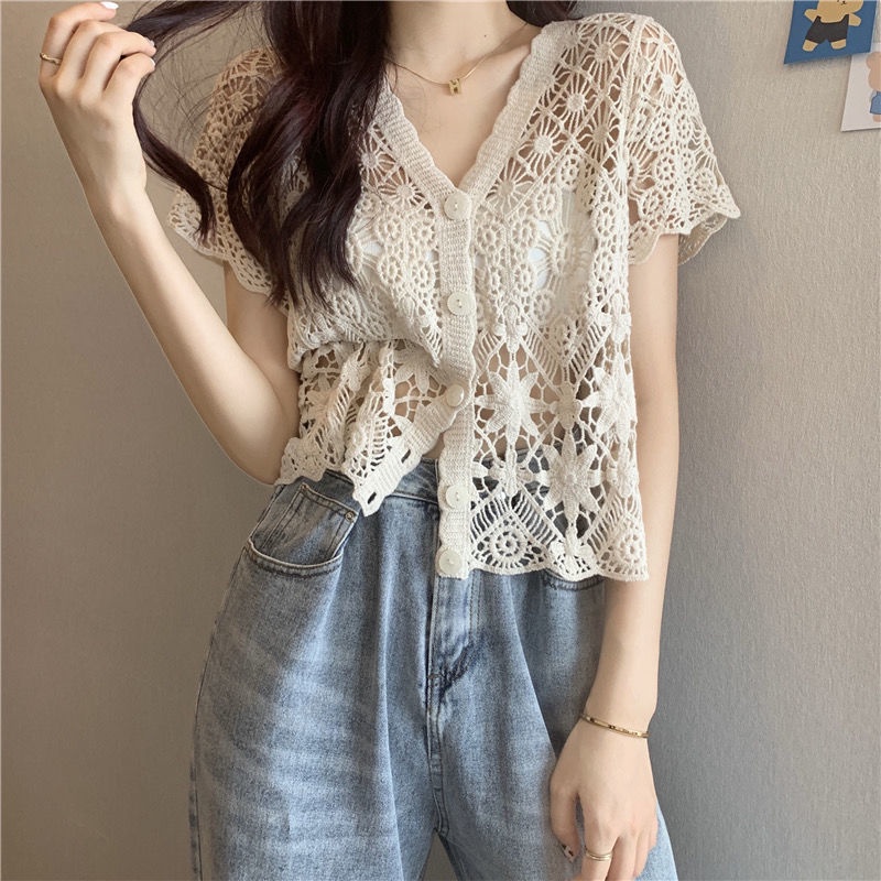 Áo Khoác Cardigan Dệt Kim Cổ Chữ V Chống Nắng Thời Trang Mùa Hè Hàn Quốc Mới 2023 Cho Nữ