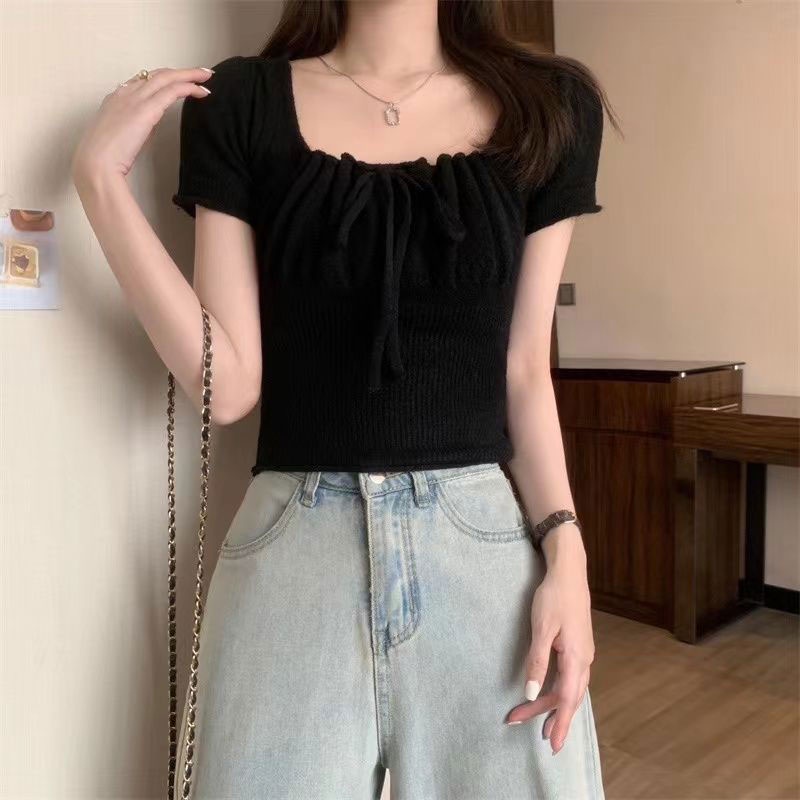 Áo Nữ Ngắn Tay Cổ Vuông Thời Trang Hàn Quốc Mới