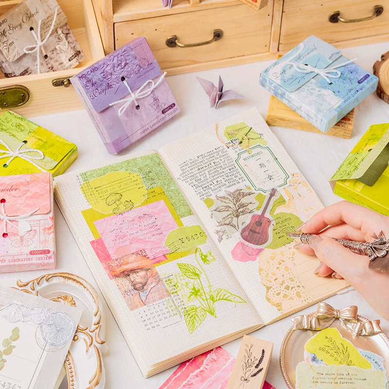 Bộ 100 Giấy Ghi Chú Họa Tiết Vintage Trang Trí Sổ Tay / Nhật Ký diy