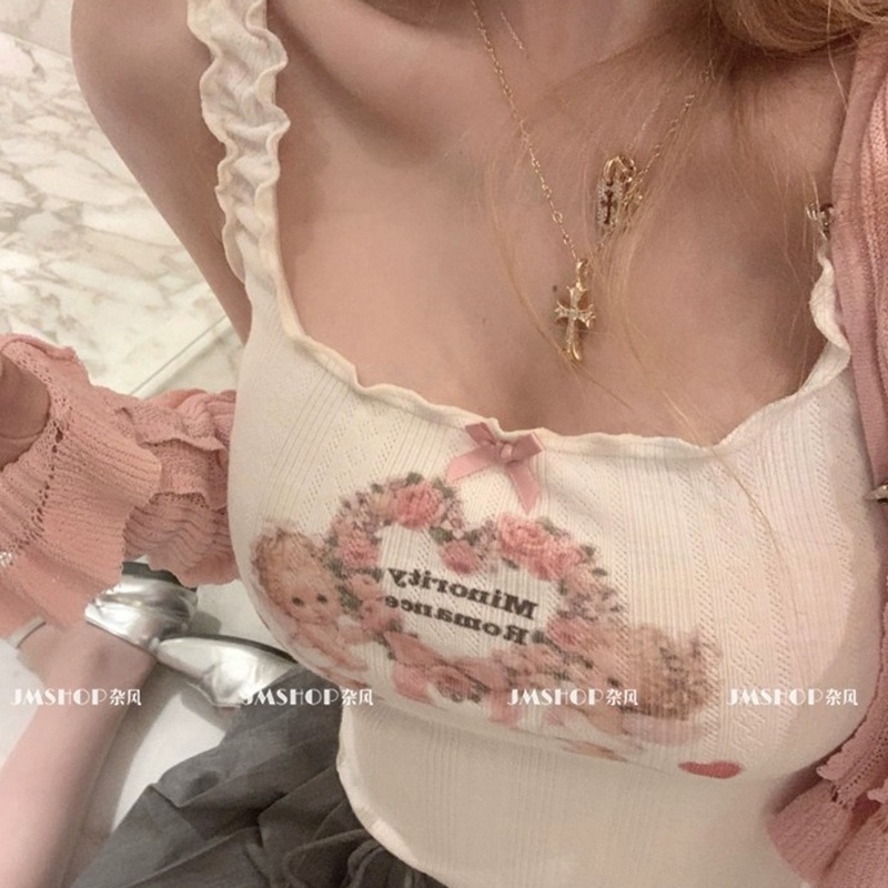 Áo Không Tay Dáng Ôm In Họa Tiết Thời Trang Mùa Hè Hàn Quốc Dành Cho Nữ