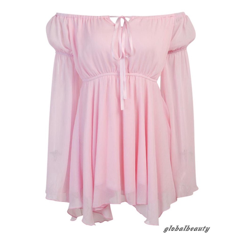 Đầm Tay Dài Cổ Thuyền Màu Trơn Phối Lưới Dáng Rộng Thời Trang Cho Nữ