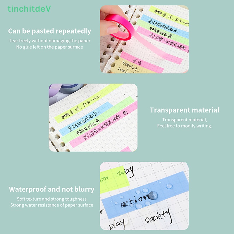 [TinchitdeV] Cuộn 5 Cuộn Nhãn Dán Giấy Ghi Chú Màu Dạ Quang Trong Suốt 5m Làm Quà Tặng Cho Học Sinh / Văn Phòng