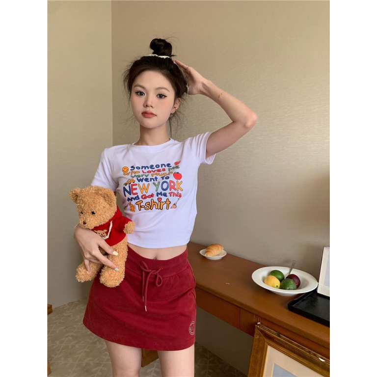 Áo baby tee Thun croptop Cotton Ngắn Tay Cổ Tròn In Họa Tiết Vui Nhộn Thời Trang Mùa Hè Cho Nữ