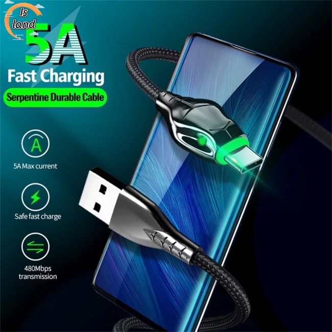 Dây Cáp Sạc Nhanh Android 5A Có Đèn Led Chuyên Dụng Cho Samsung Huawei Xiaomi