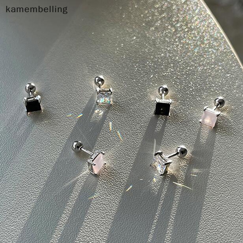 1 Đôi Khuyên Tai Dạng Xoắn Ốc Đính Đá Zircon Hình Vuông Màu Hồng Cho Nữ