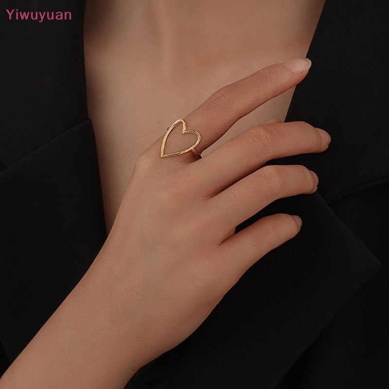 < Yiwuyuan > Nhẫn Hở Hình Trái Tim Lớn Bằng Thép Không Gỉ Có Thể Điều Chỉnh Thời Trang Làm Quà Tặng Cho Cặp Đô