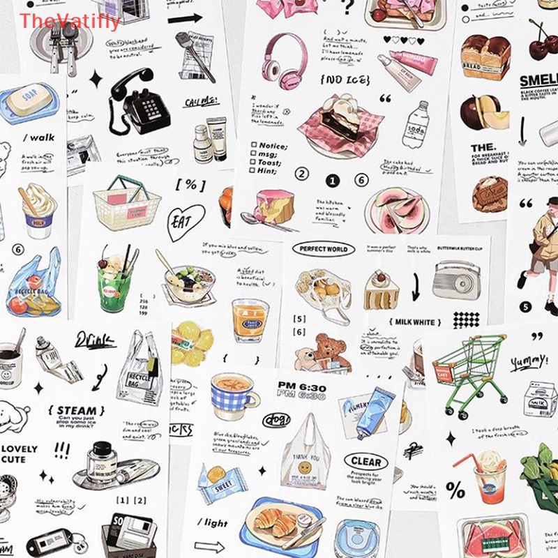 Bộ 2 Tấm Sticker Dán Trang Trí Sổ Tay DIY Hình Đồ Ăn Vặt Đơn Giản
