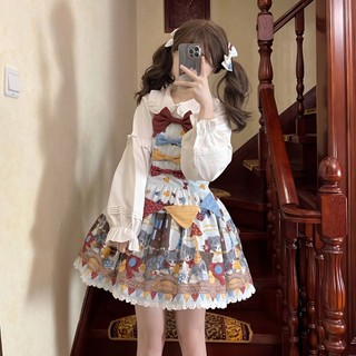 Hàng Có Sẵn Đầm lolita Hai Dây Eo Cao Hình Mèo Học Tập JSK