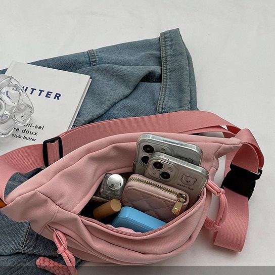 Túi Đeo Hông / Đeo Trước Ngực Bằng Vải Canvas 5 Màu Thời Trang Nhật Hàn Dành Cho Nữ