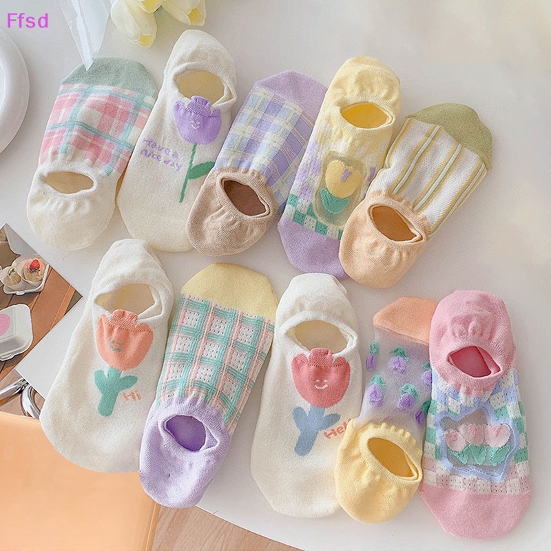 {Ffsd} Vớ Thuyền Phối Lưới Cotton Vô Hình Chống Trượt Thoáng Khí Cho Nữ