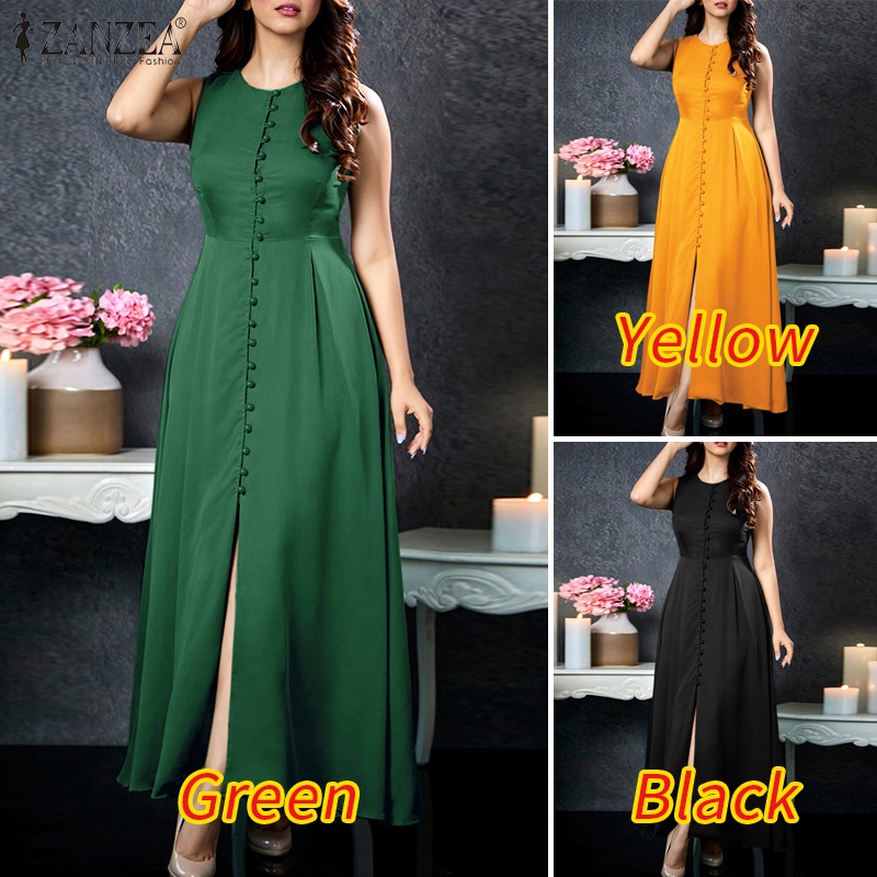 Đầm dài ZANZEA không tay cổ tròn phong cách cổ điển thời trang cho nữ