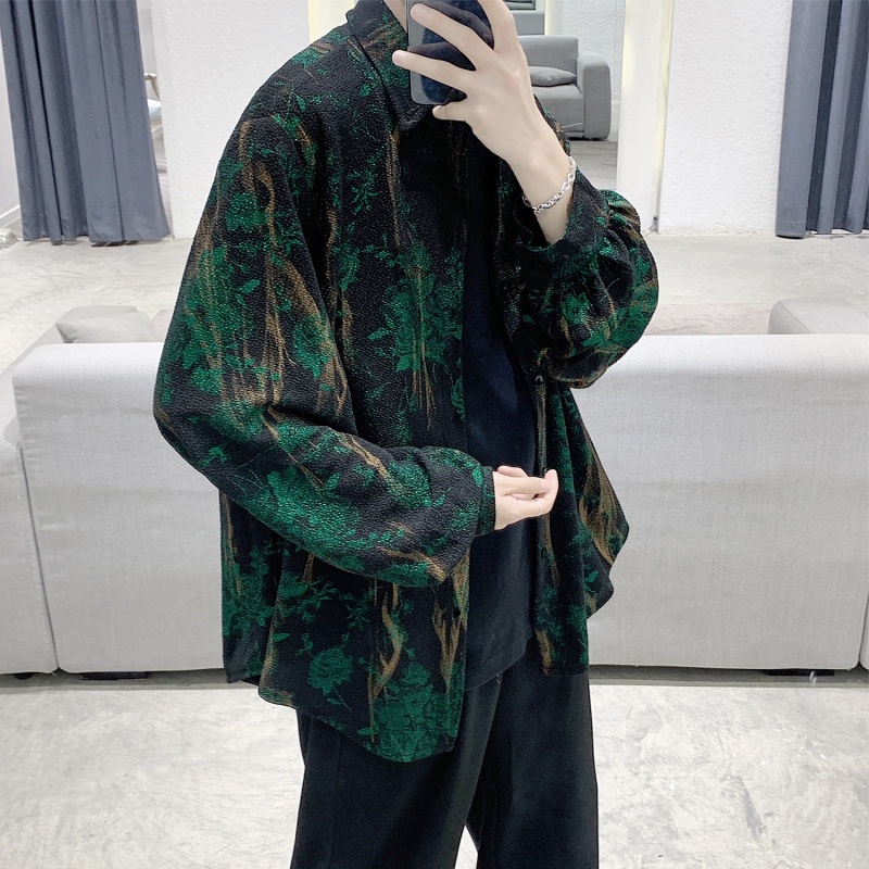 Áo Sơ Mi Nam In Họa Tiết Phong Cách Đường Phố Hong Kong Cổ Điển