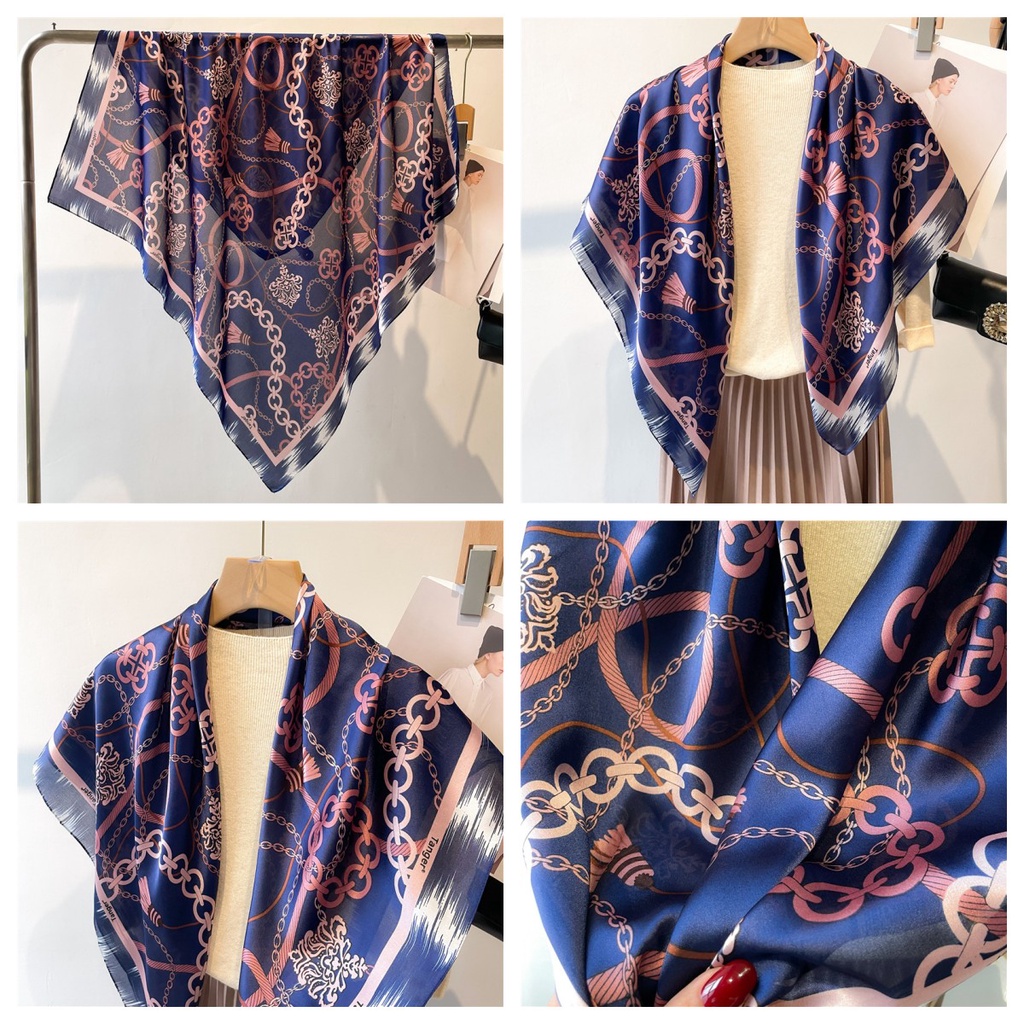 Khăn Choàng Cổ Giả Lụa In Họa Tiết Thời Trang Thu Đông 90 * 90CM