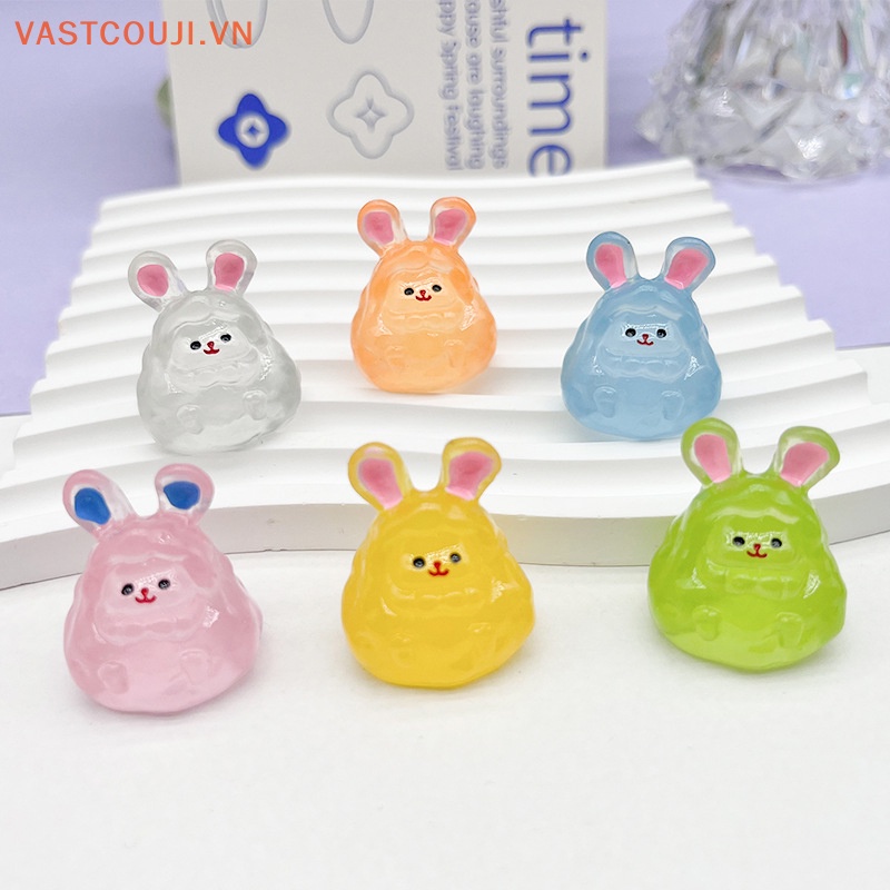 Tượng Thỏ Mini Bằng Nhựa Resin Ba Chiều Màu Dạ Quang Dễ Thương Để Bàn Trang Trí Nhà / Xe Hơi