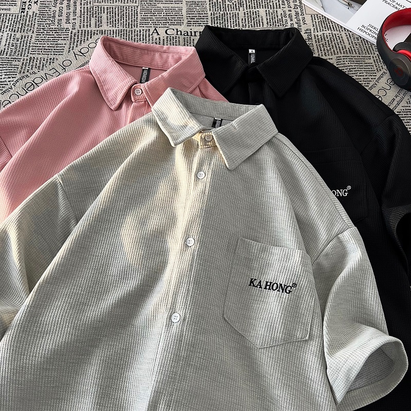 Áo Sơ Mi Tay Ngắn Dáng Rộng Phong Cách Nhật Bản Đơn Giản Thời Trang Cho Nam