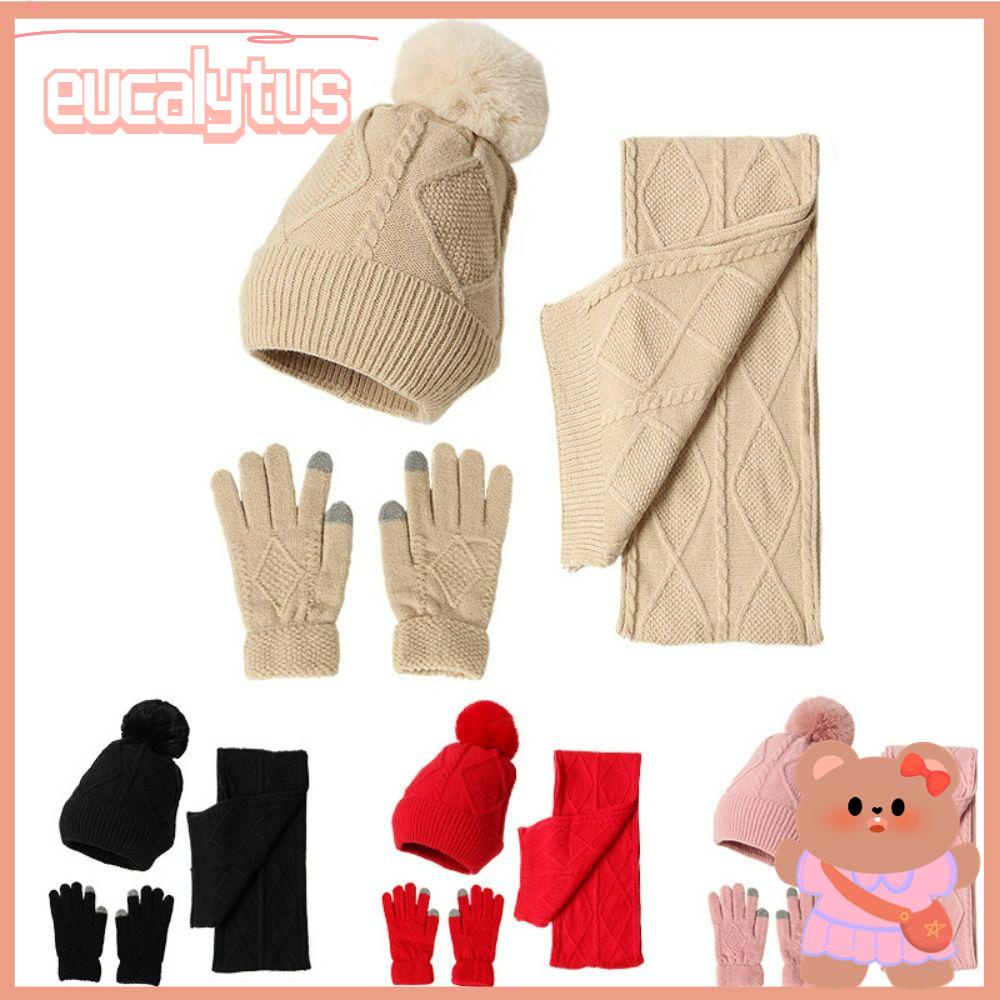 Bộ Khăn Choàng + Găng Tay + Mũ + Găng Tay Bằng Vải Bông Dày Dặn Giữ Ấm Thời Trang Cho
