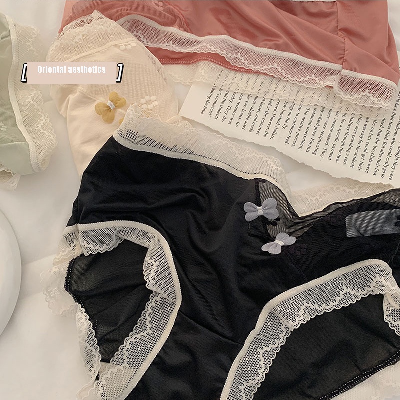 Take Talk Quần Lót Lụa Satin Viền Ren Thoáng Khí Thoải Mái Phong Cách Trung Hoa Cho Nữ