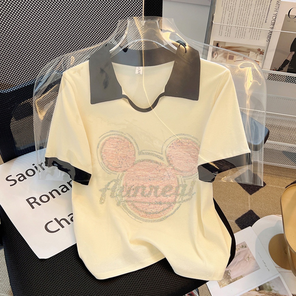 Áo polo Ngắn Tay Cổ Chữ V Thiết Kế Mới Thời Trang Mùa Hè Dễ Phối Đồ Cho Nữ